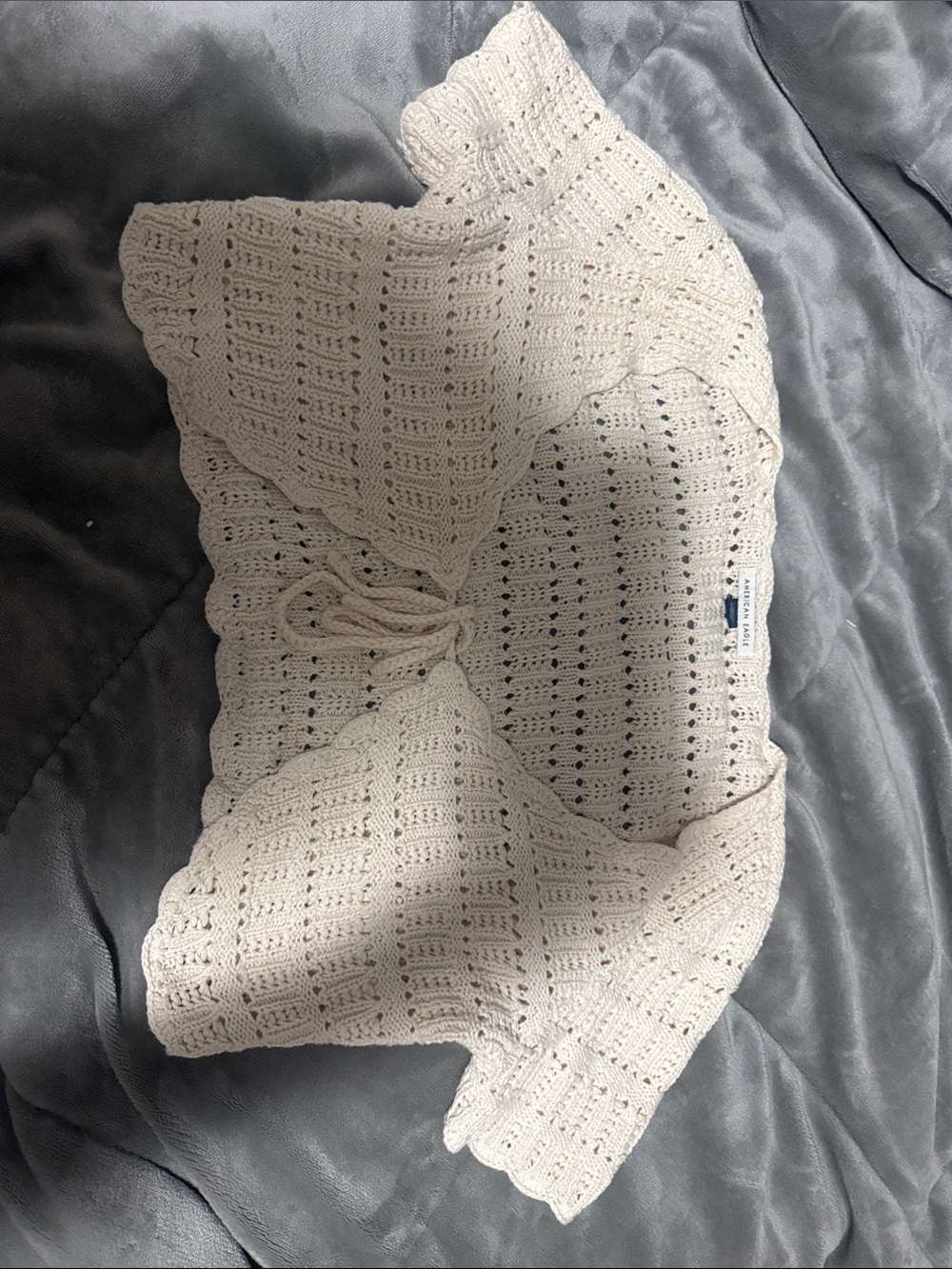 American Eagle Outfitters Cream Crochet Tie-Front Shrug